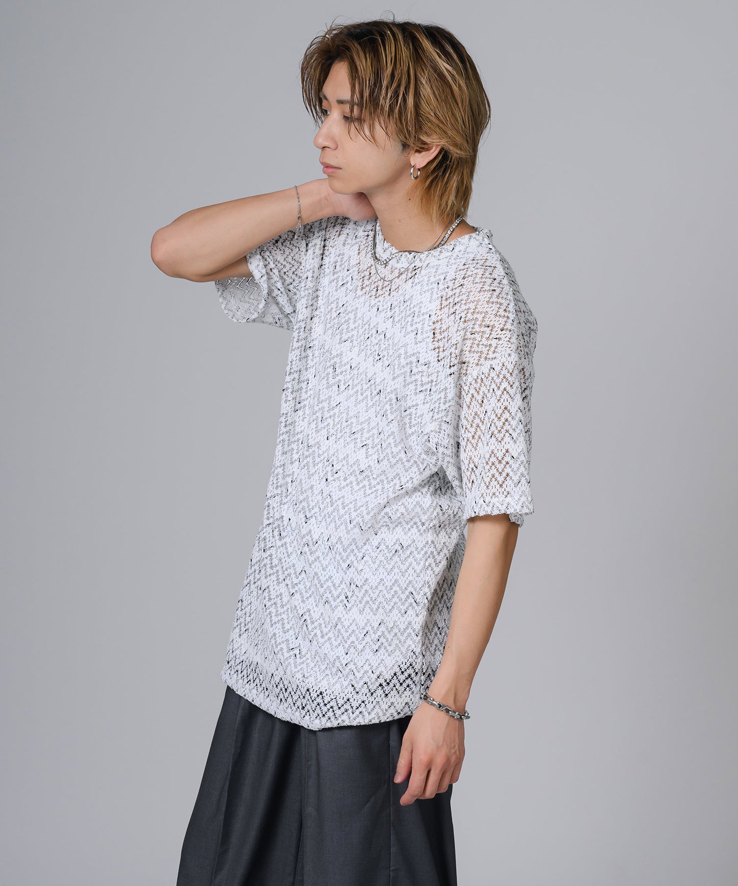 ジャガードニットソーTシャツ