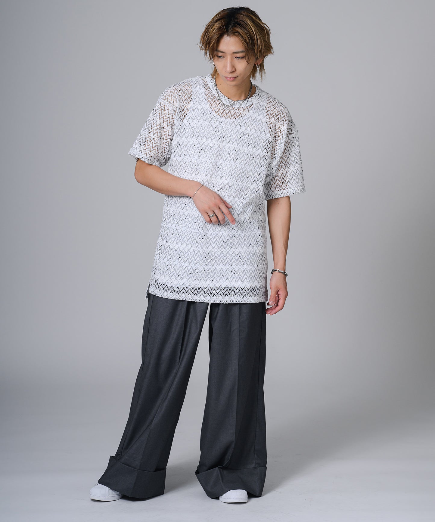 ジャガードニットソーTシャツ