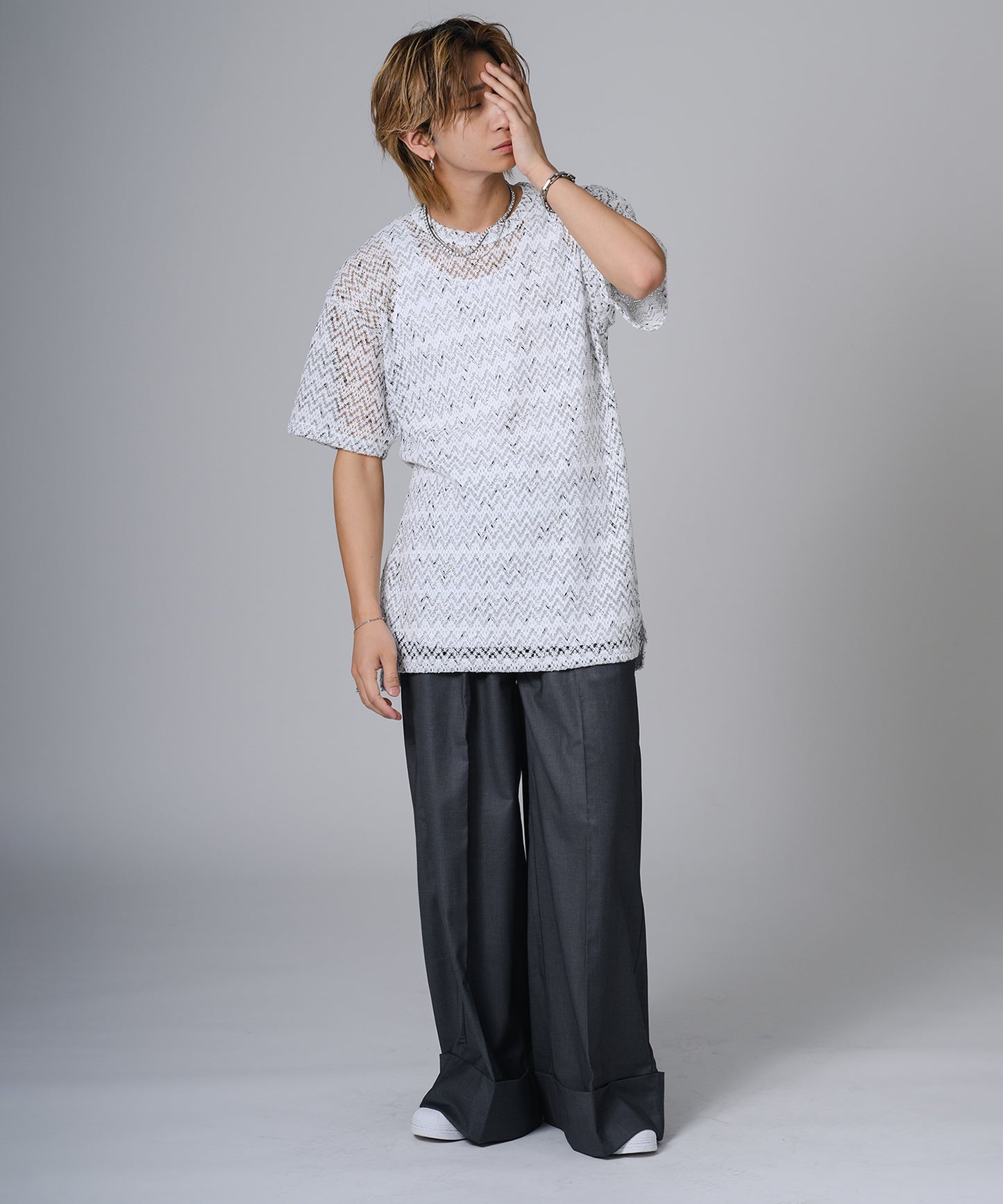 ジャガードニットソーTシャツ