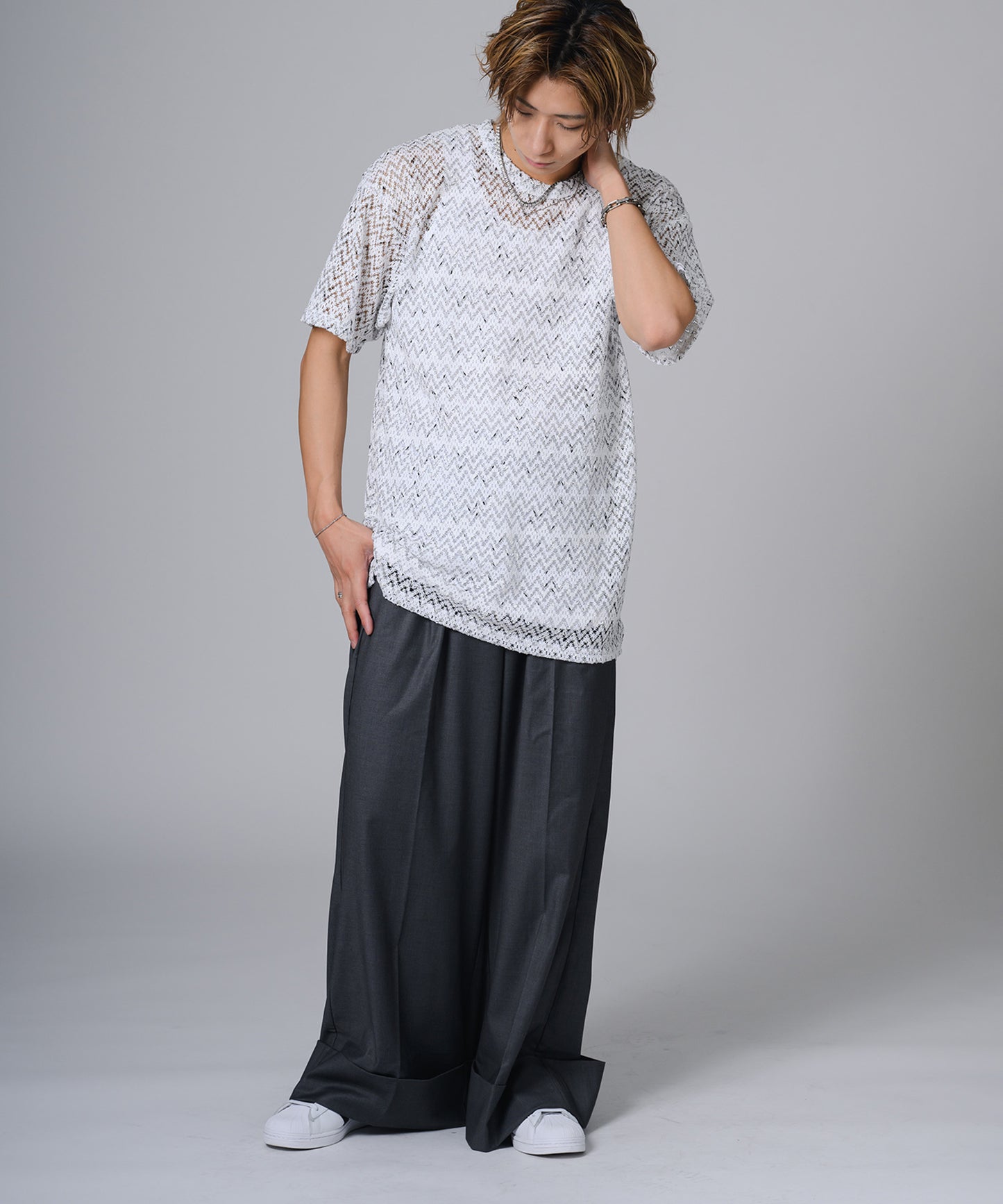 ジャガードニットソーTシャツ