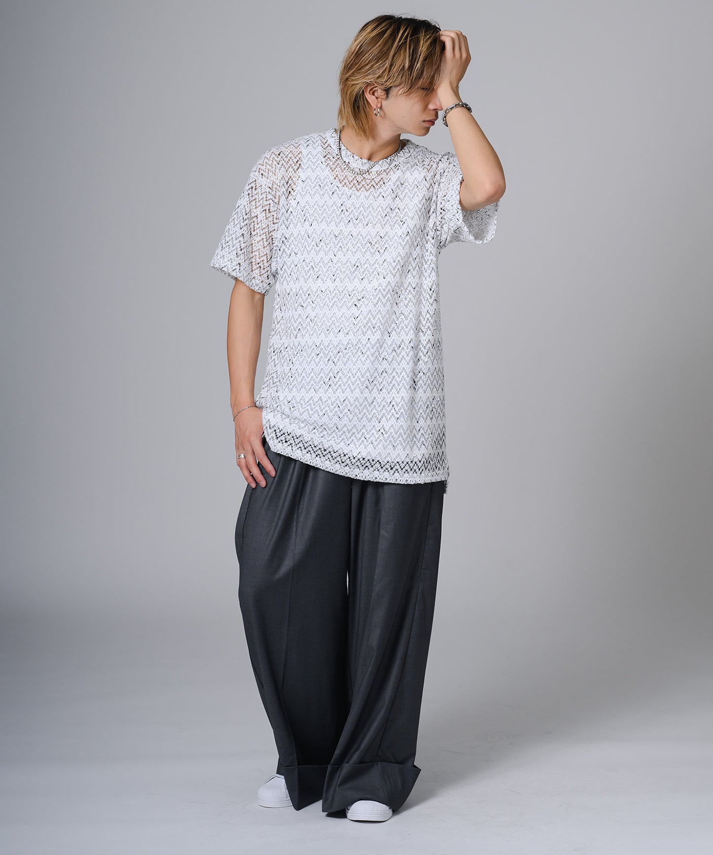 ジャガードニットソーTシャツ