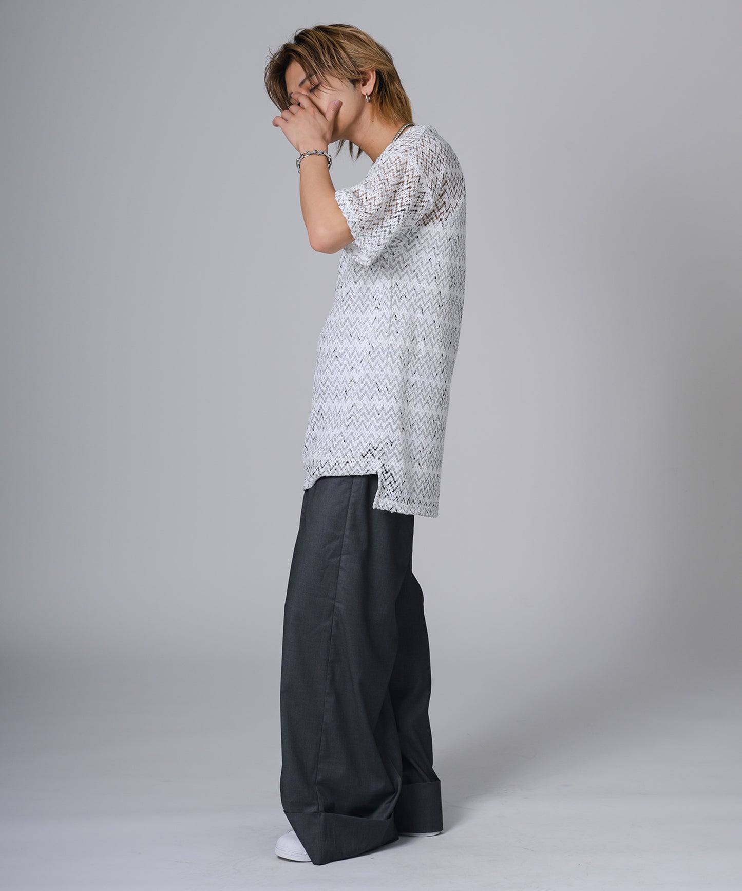 ジャガードニットソーTシャツ
