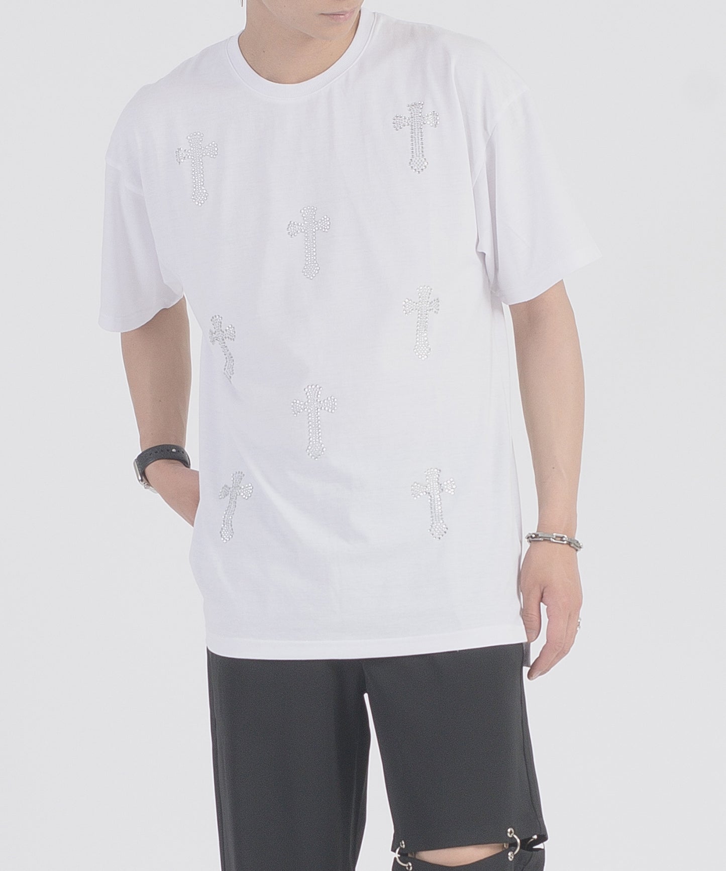 クロスラインストーンTシャツ