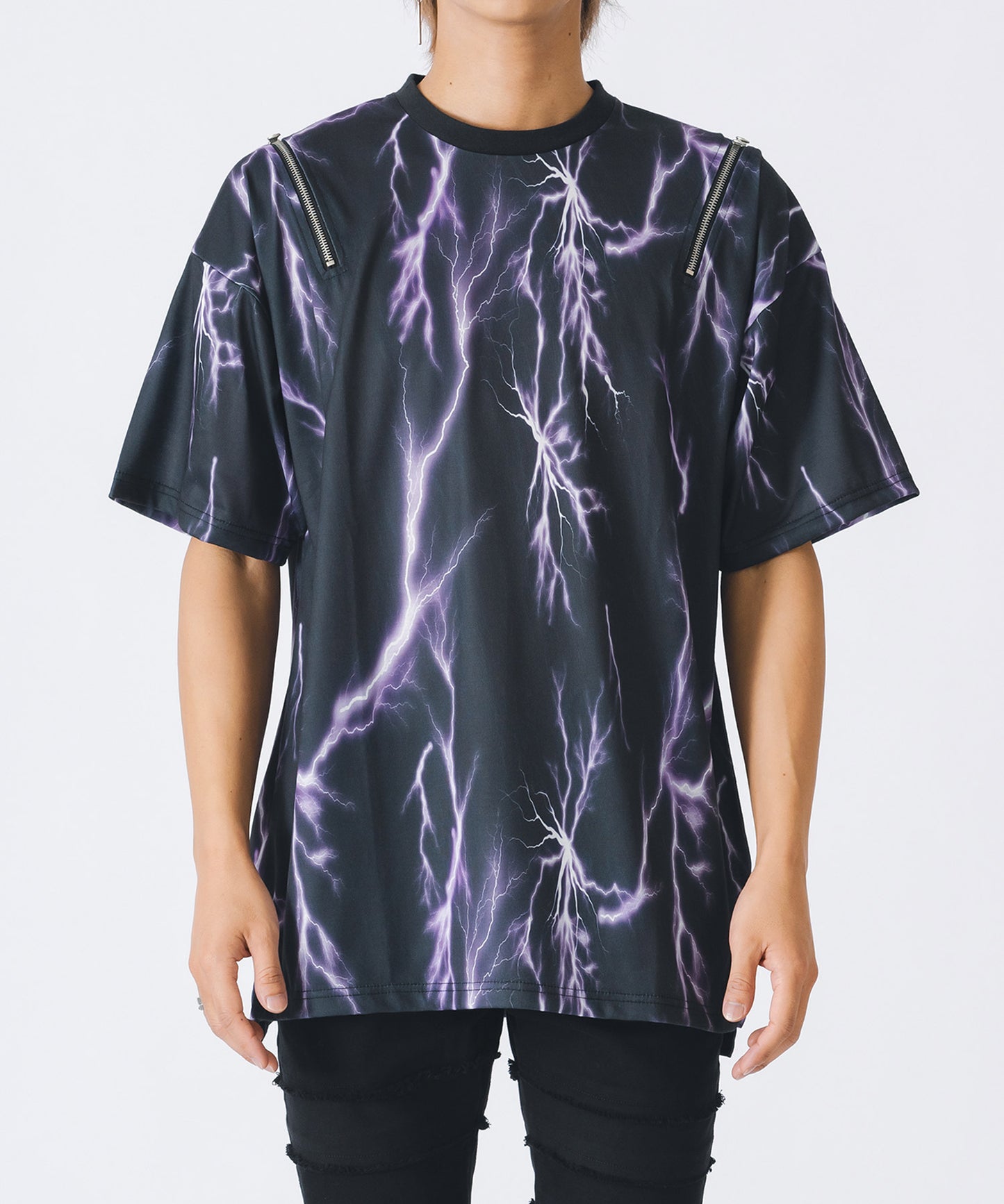 サンダープリントZIP付きビッグシルエットTシャツ