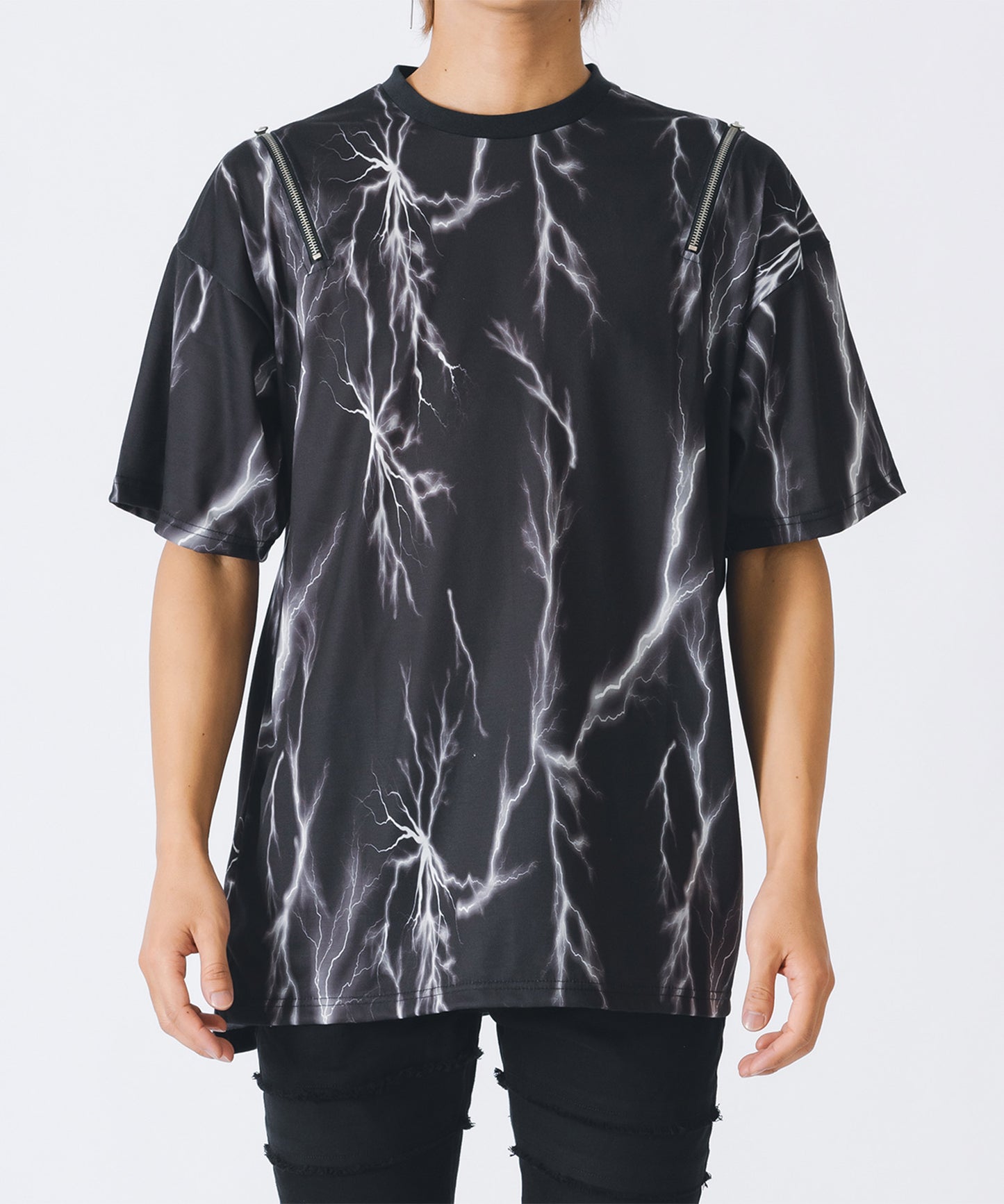 サンダープリントZIP付きビッグシルエットTシャツ