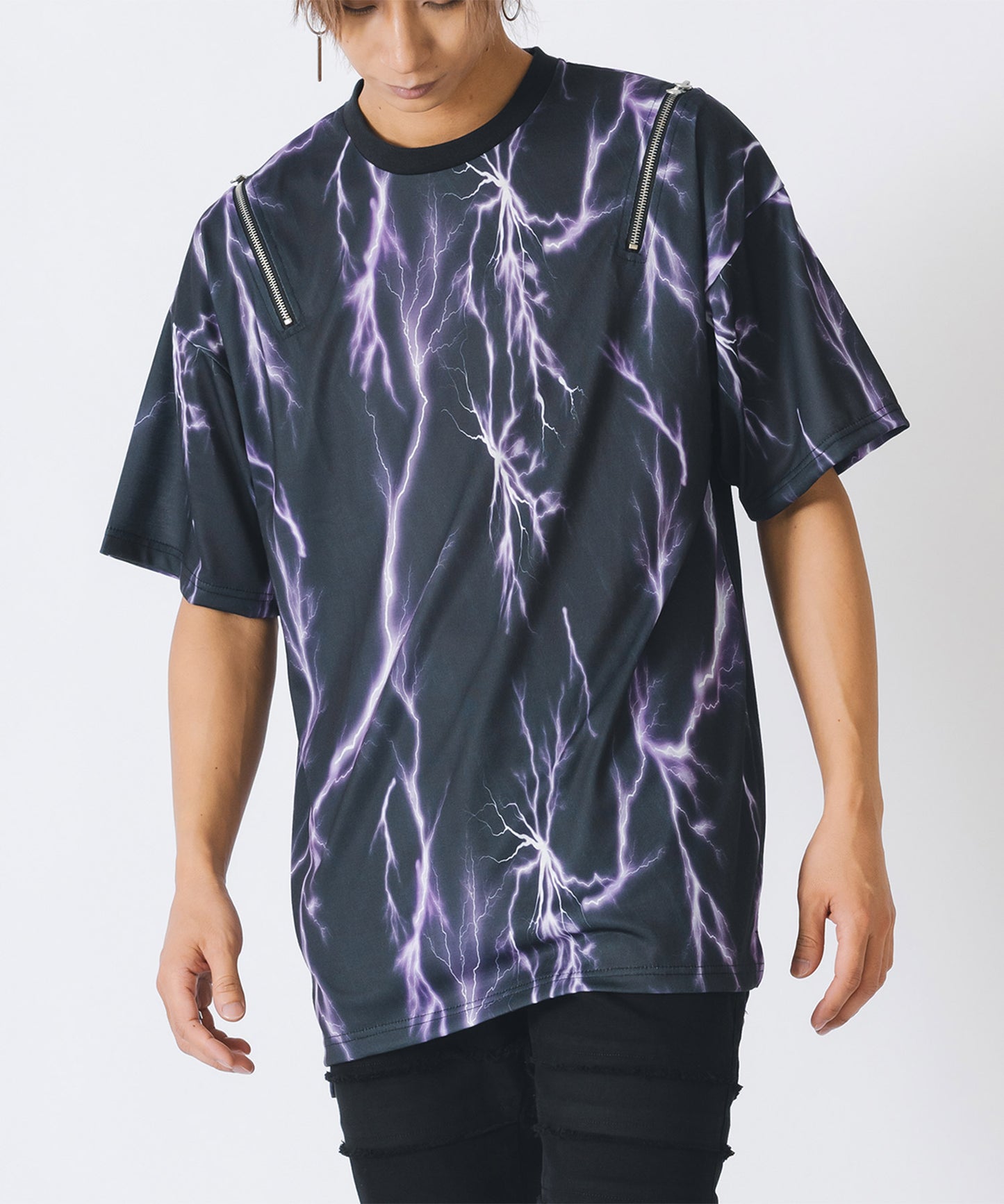 サンダープリントZIP付きビッグシルエットTシャツ