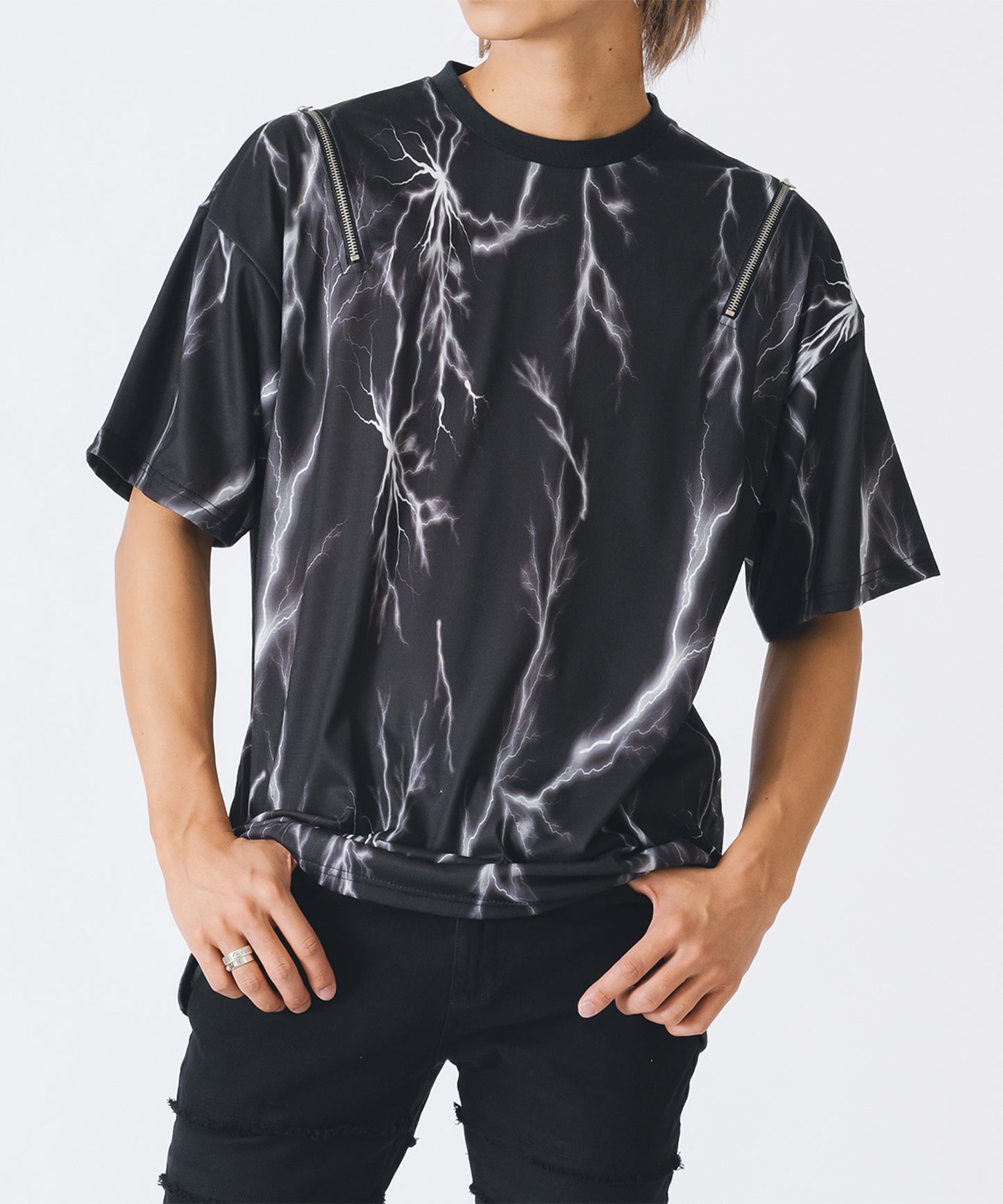 サンダープリントZIP付きビッグシルエットTシャツ