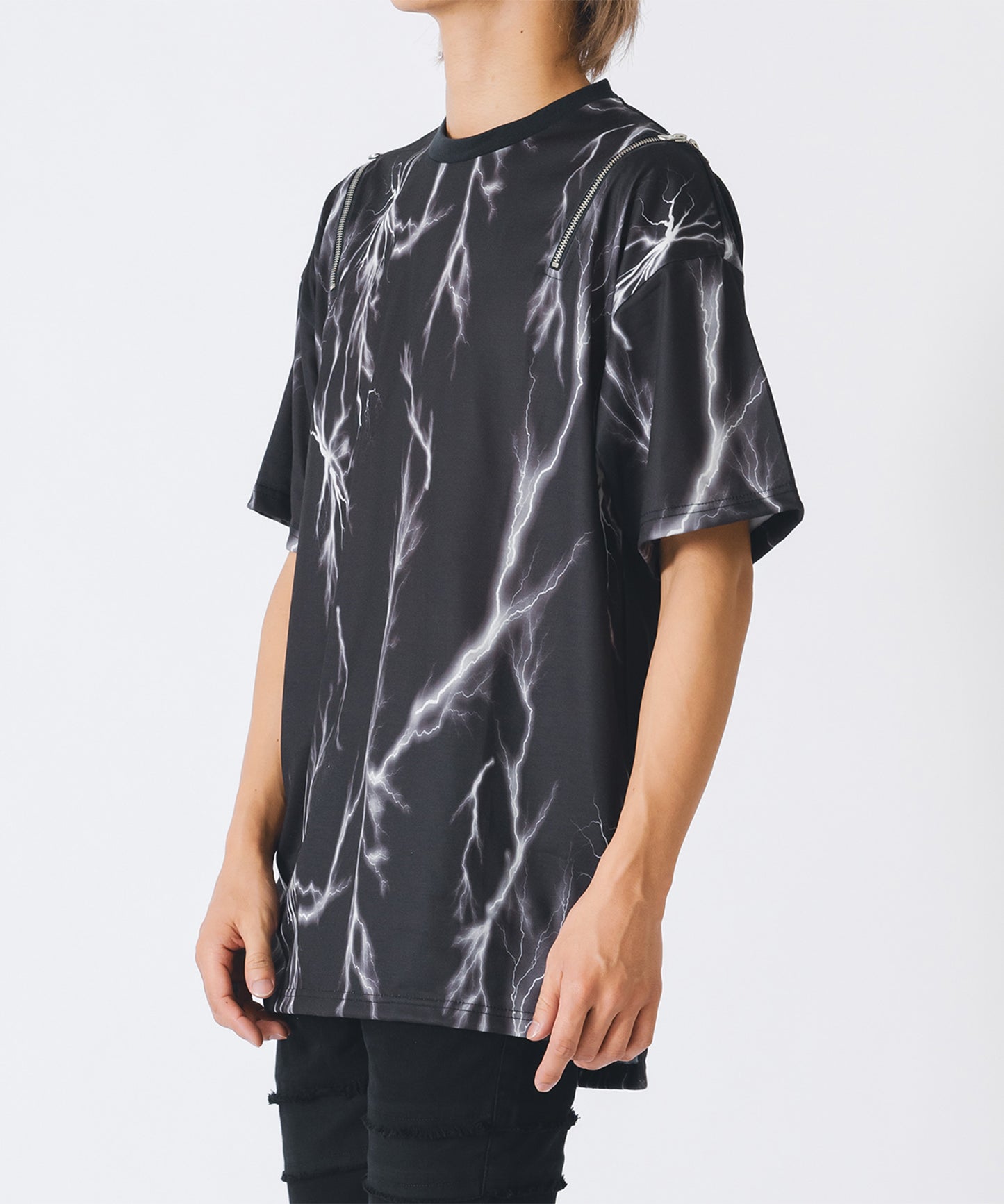 サンダープリントZIP付きビッグシルエットTシャツ