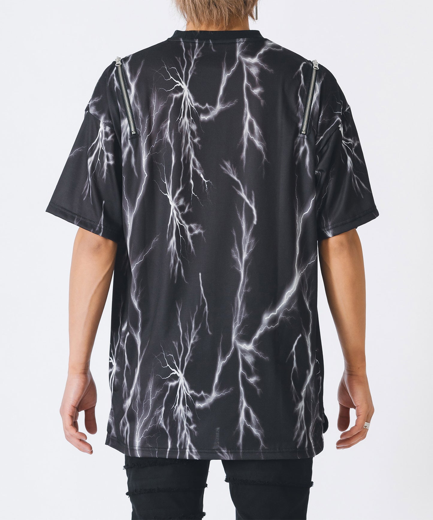 サンダープリントZIP付きビッグシルエットTシャツ