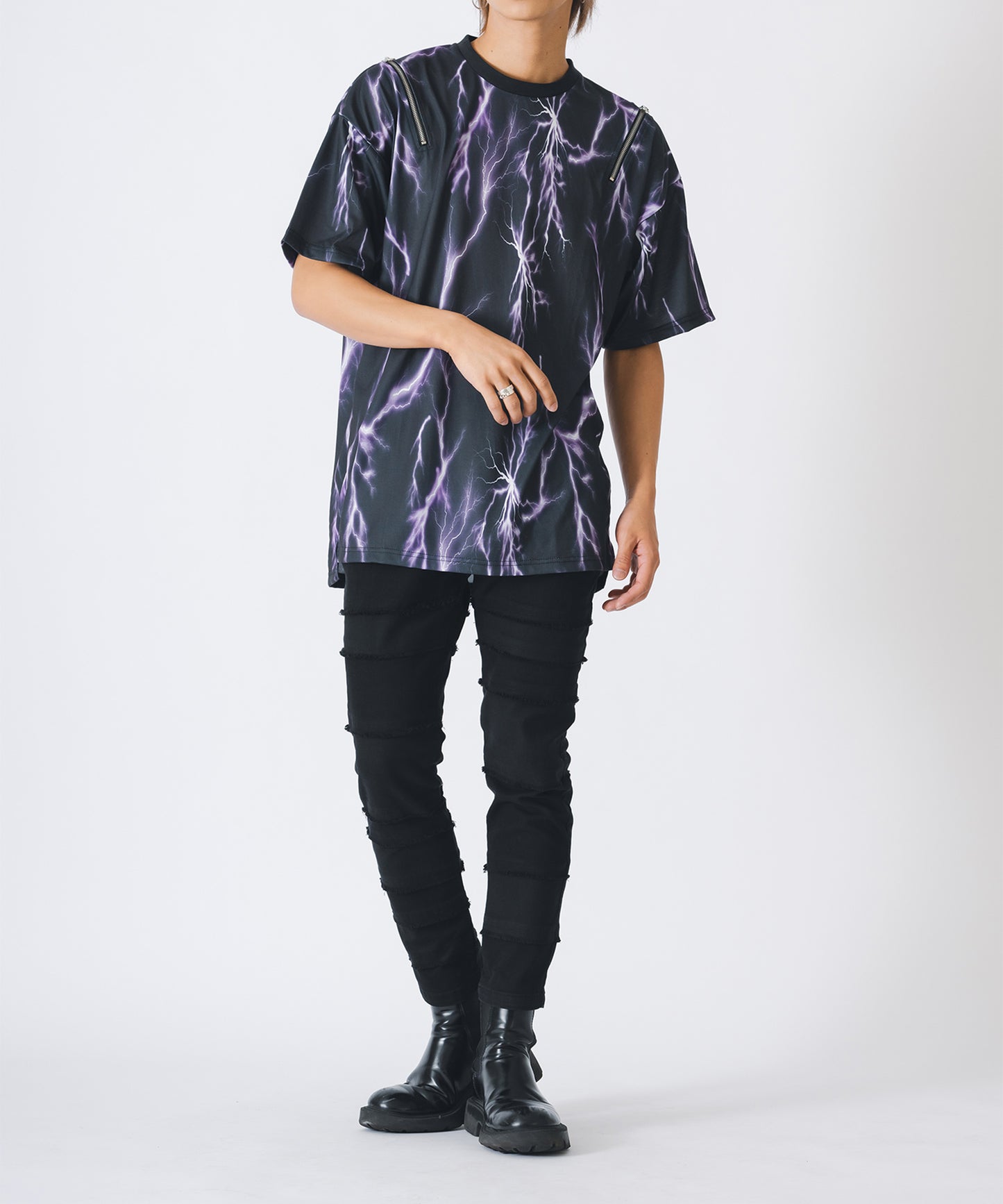 サンダープリントZIP付きビッグシルエットTシャツ