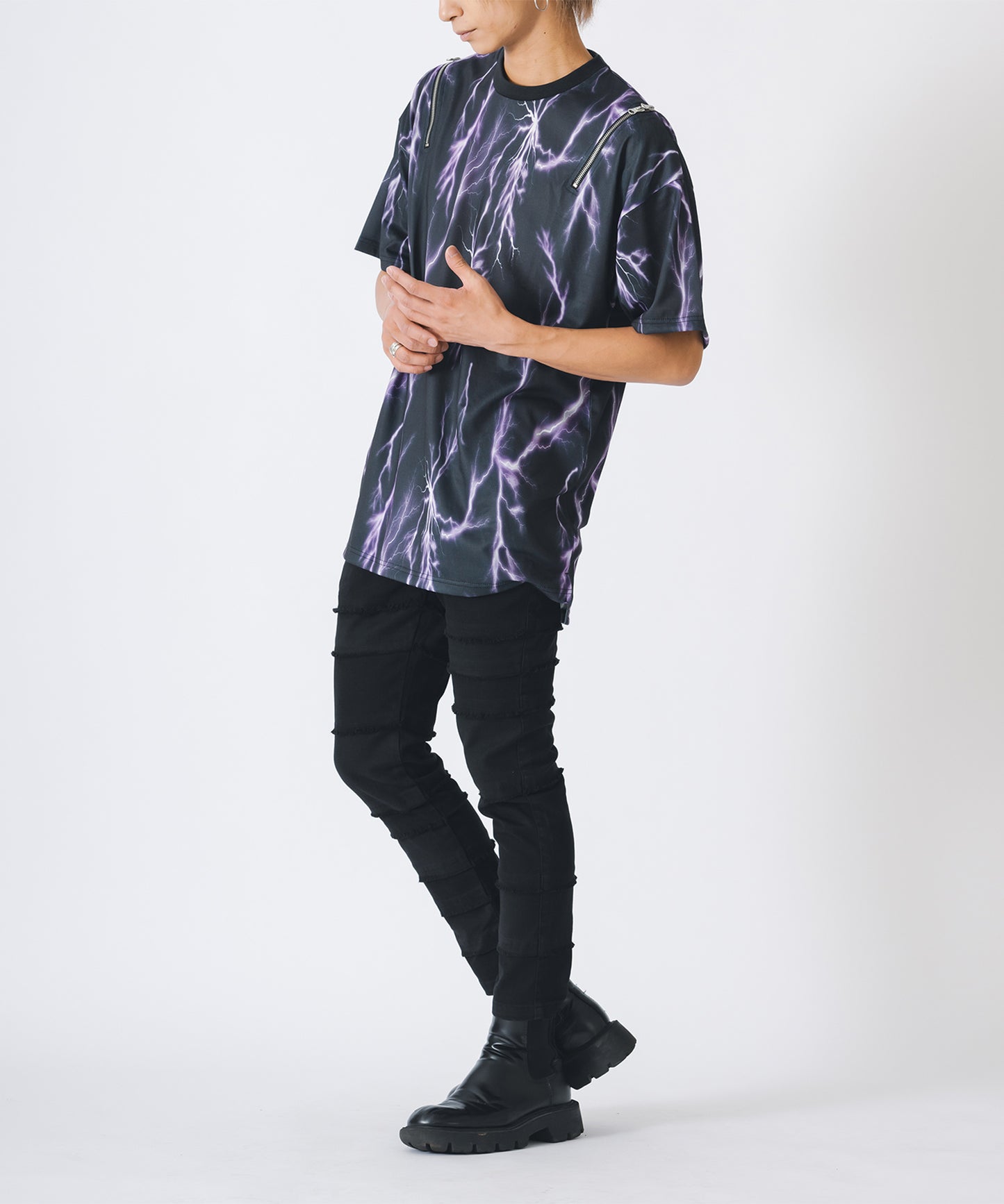 サンダープリントZIP付きビッグシルエットTシャツ