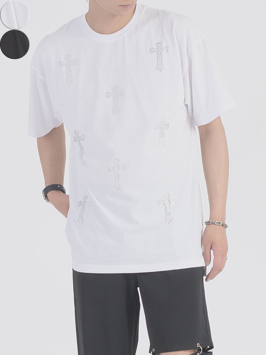 クロスラインストーンTシャツ