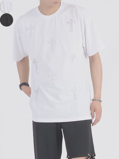 クロスラインストーンTシャツ