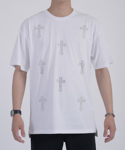 クロスラインストーンTシャツ