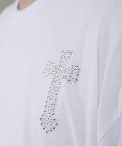 クロスラインストーンTシャツ