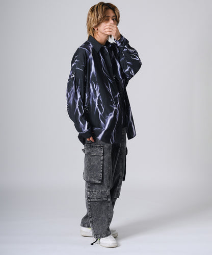 総柄プリントドルマンシャツ