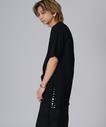 ローズ刺繍グランジTシャツ