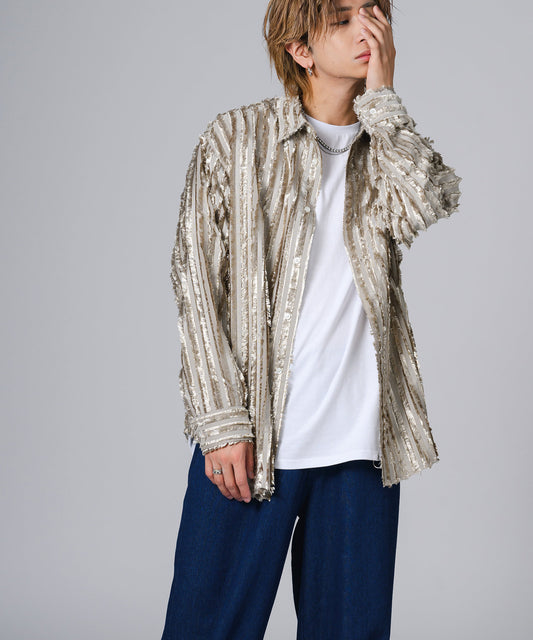 ジャガードストライプ長袖シャツ