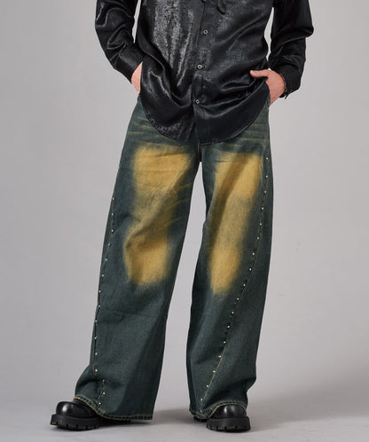 スタッズワイドバギーデニムパンツ