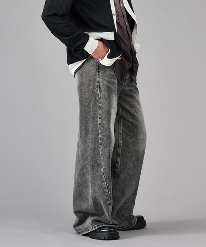 スタッズワイドバギーデニムパンツ