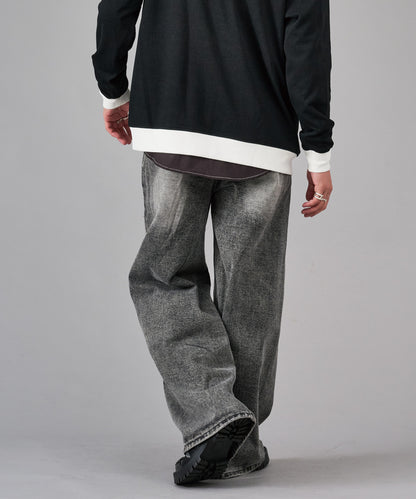 スタッズワイドバギーデニムパンツ