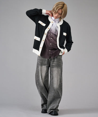 スタッズワイドバギーデニムパンツ