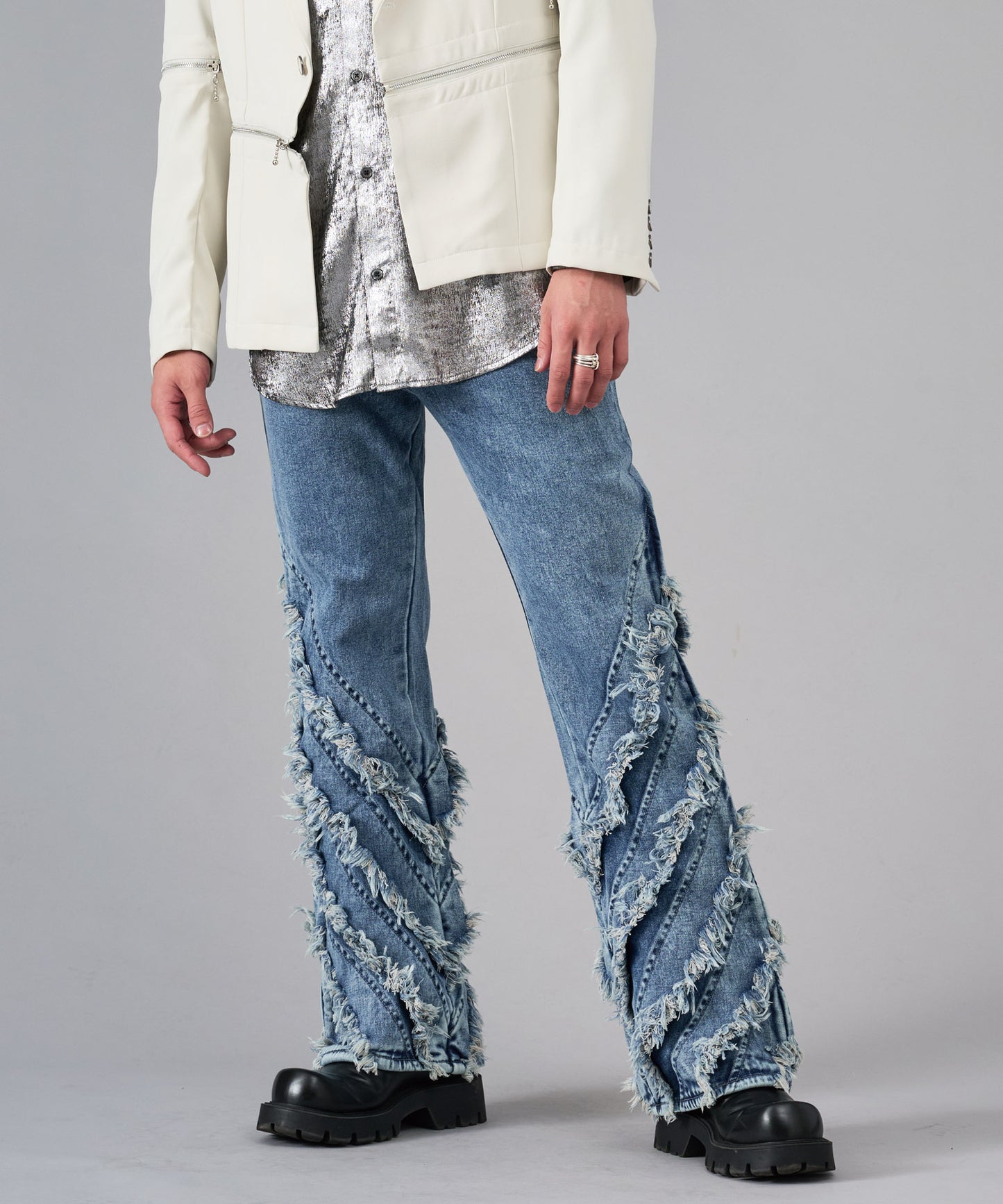 フリンジフレアデニムパンツ