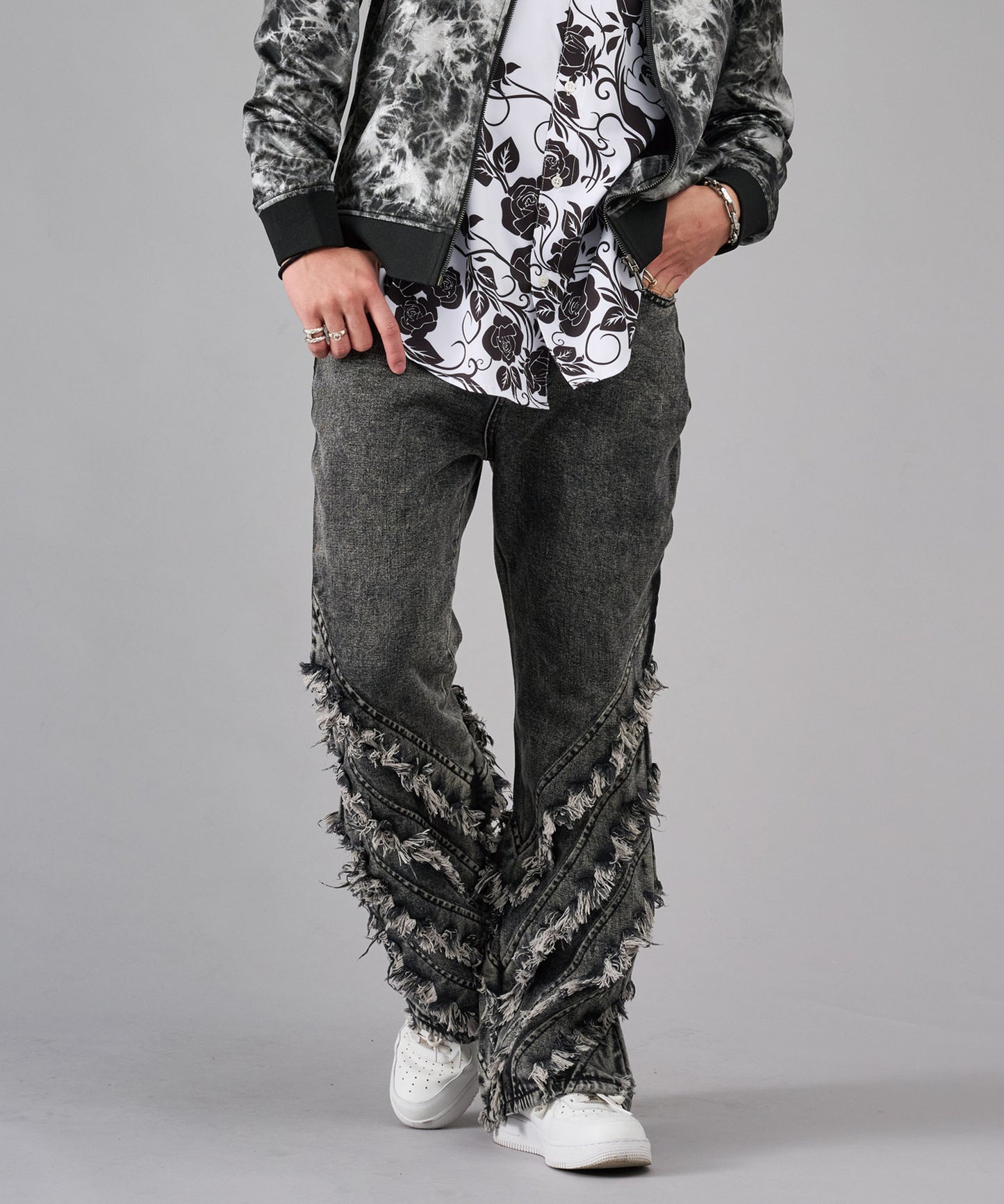 フリンジフレアデニムパンツ