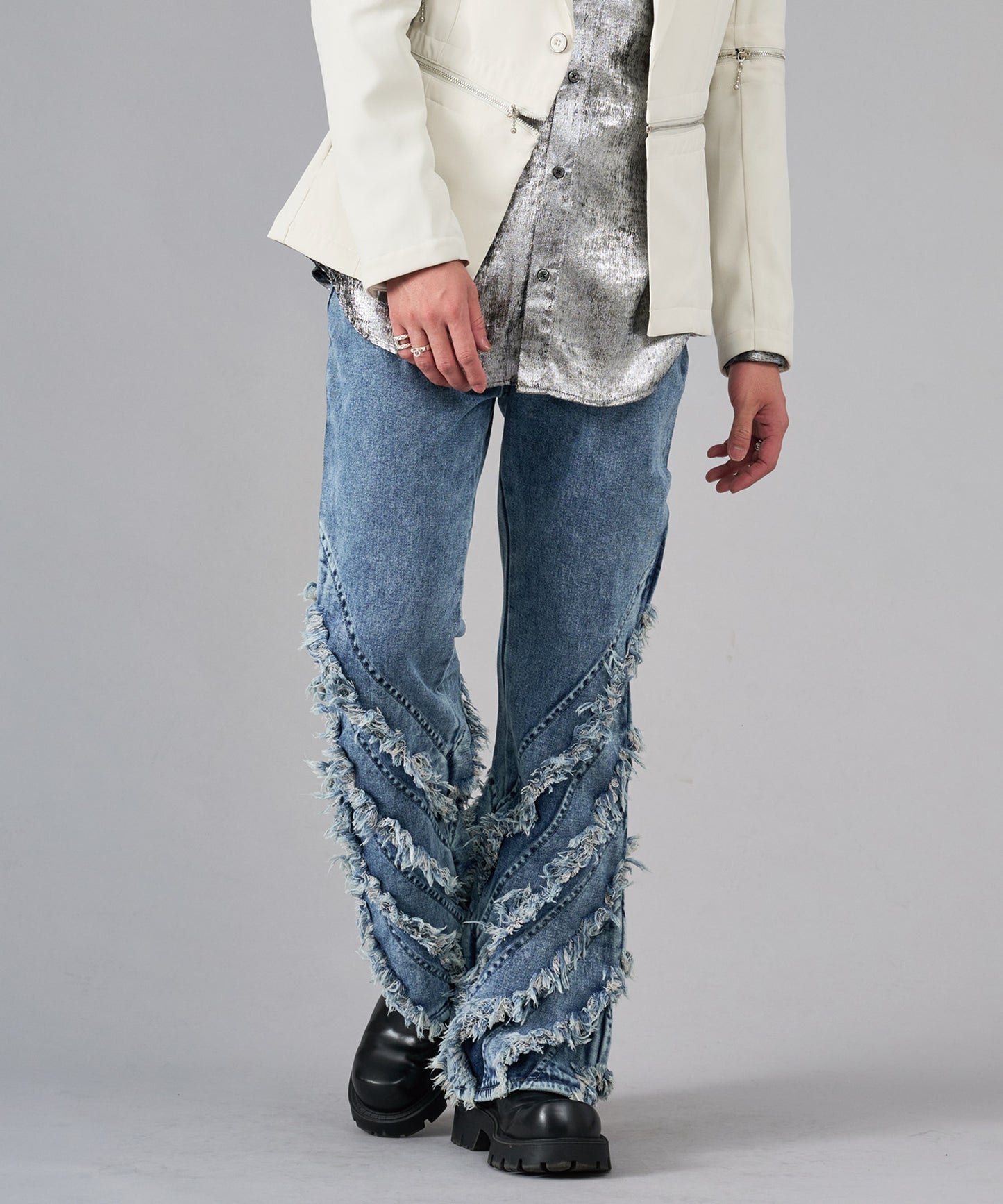 フリンジフレアデニムパンツ