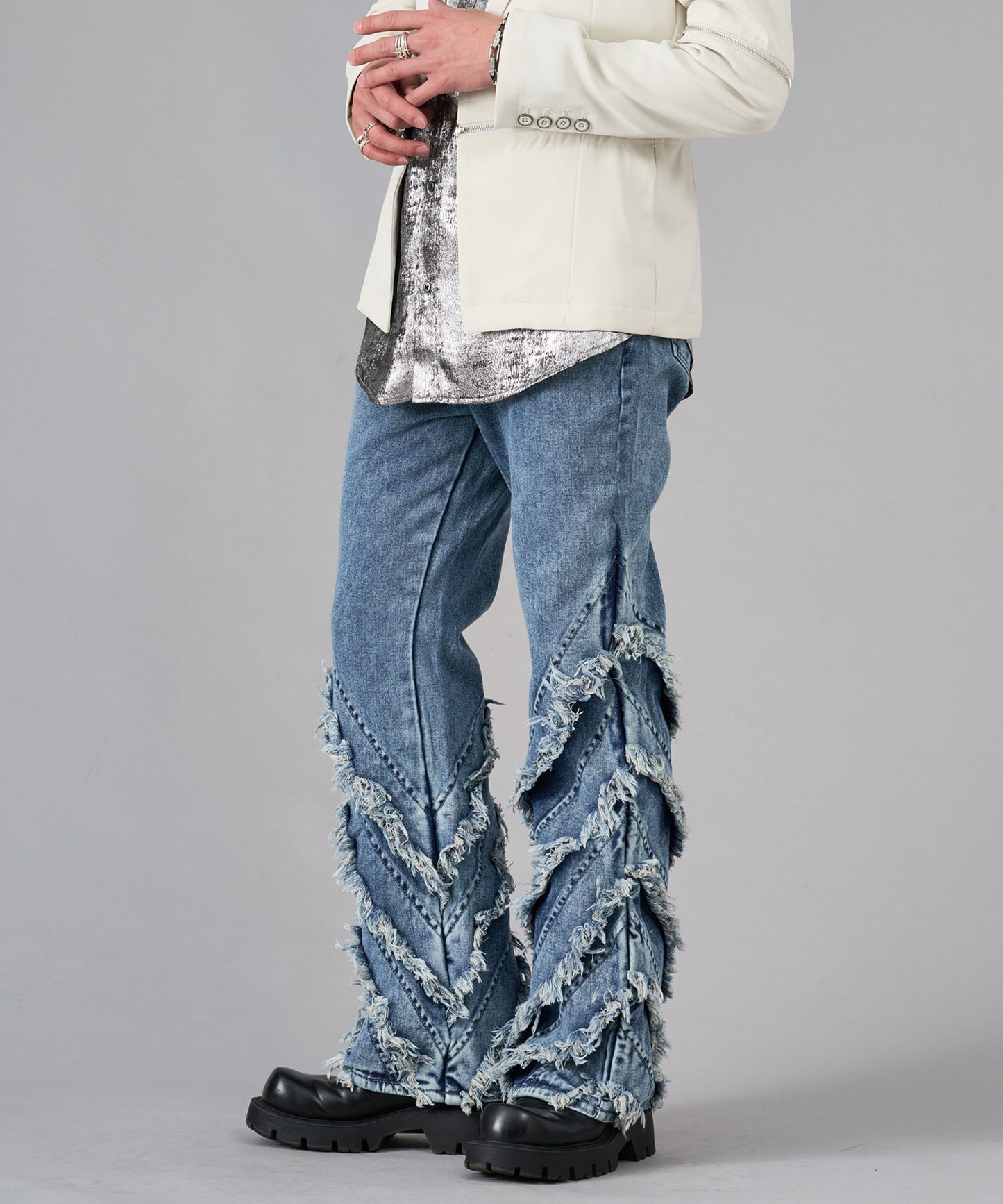 フリンジフレアデニムパンツ