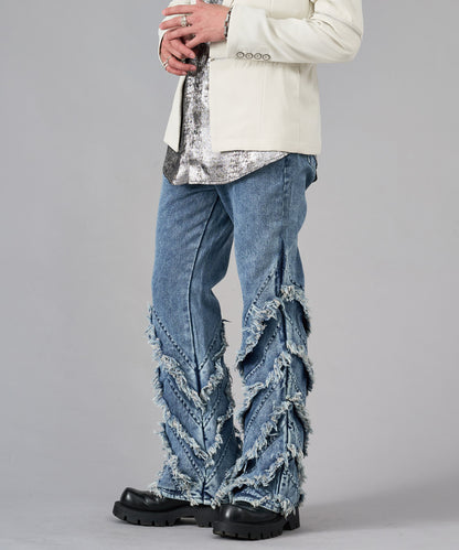 フリンジフレアデニムパンツ