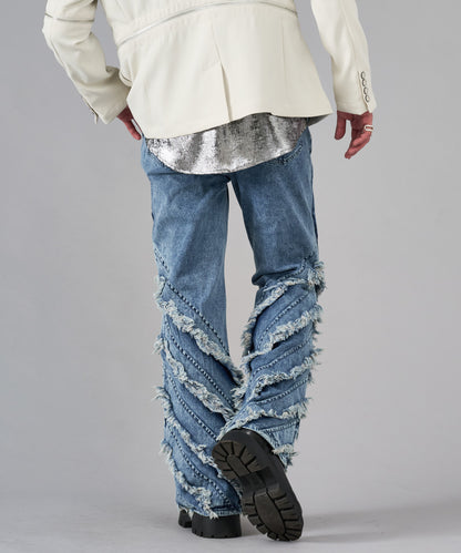 フリンジフレアデニムパンツ