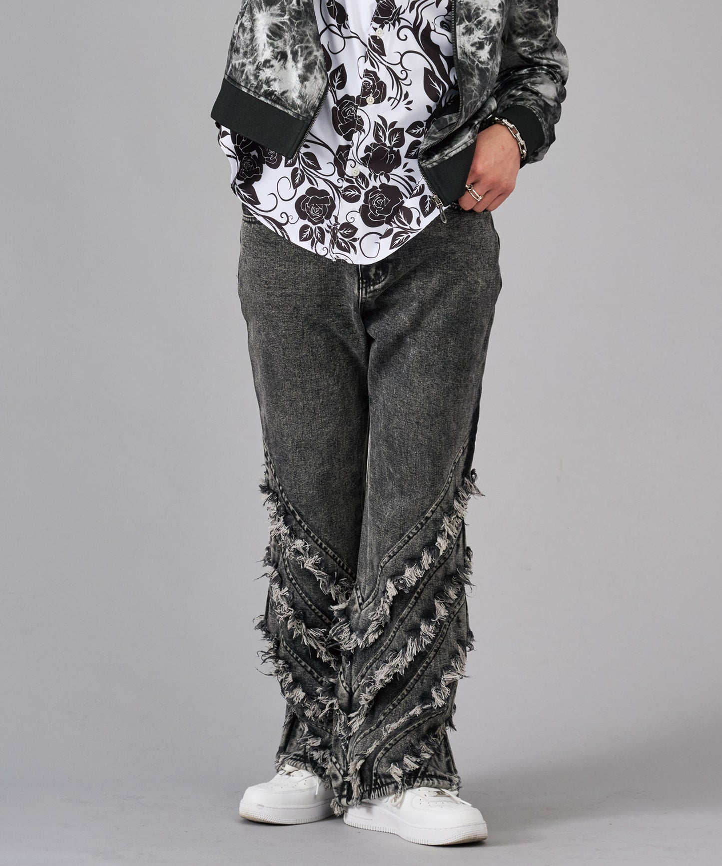 フリンジフレアデニムパンツ