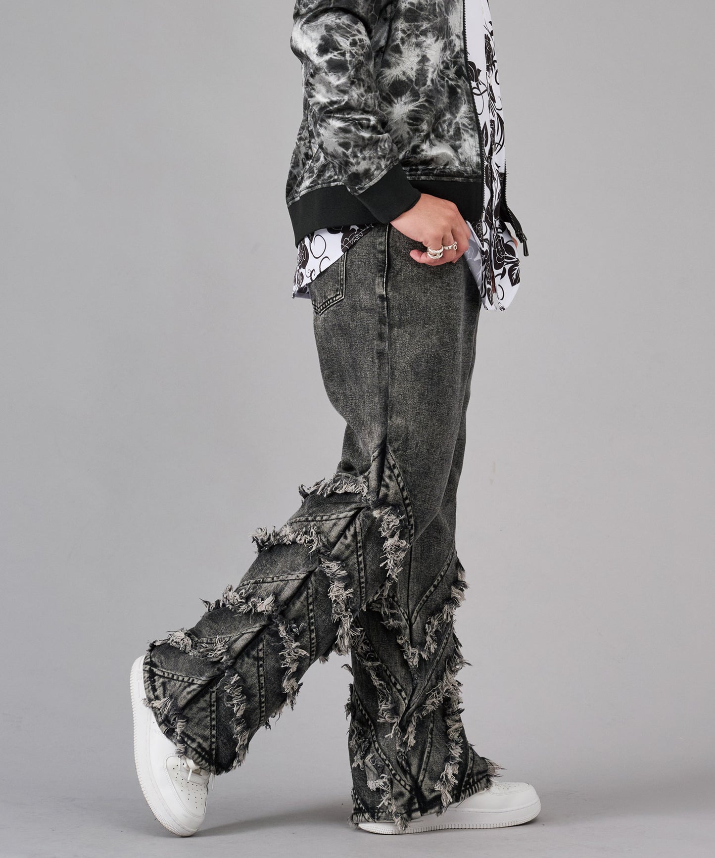 フリンジフレアデニムパンツ