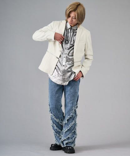 フリンジフレアデニムパンツ