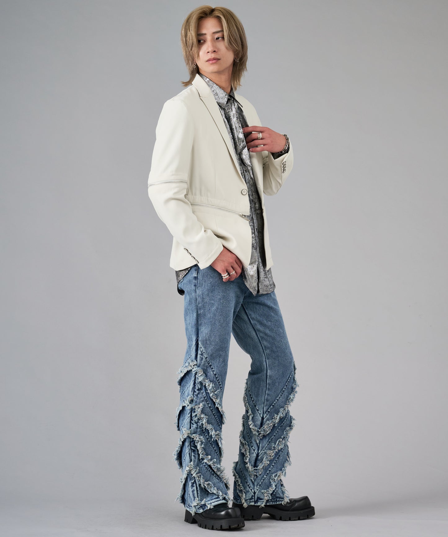 フリンジフレアデニムパンツ