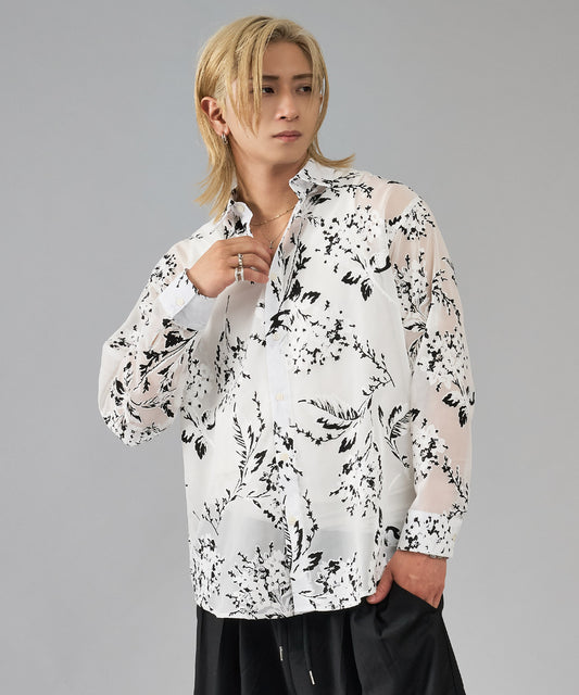 シースルーフラワージャガード長袖シャツ