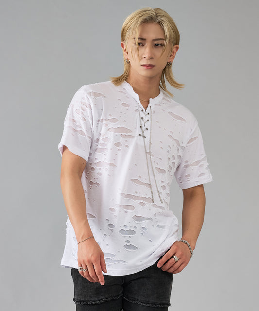 チェーンレースアップTシャツ