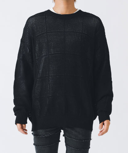 メッシュクルーネックニット