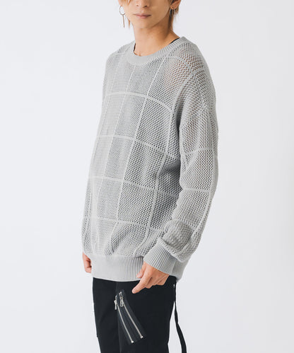 メッシュクルーネックニット