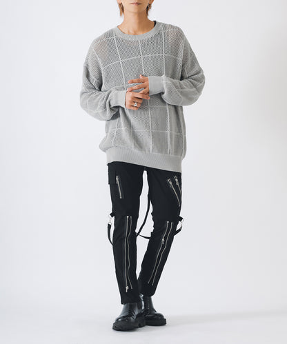 メッシュクルーネックニット
