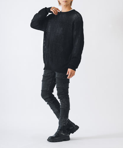 メッシュクルーネックニット