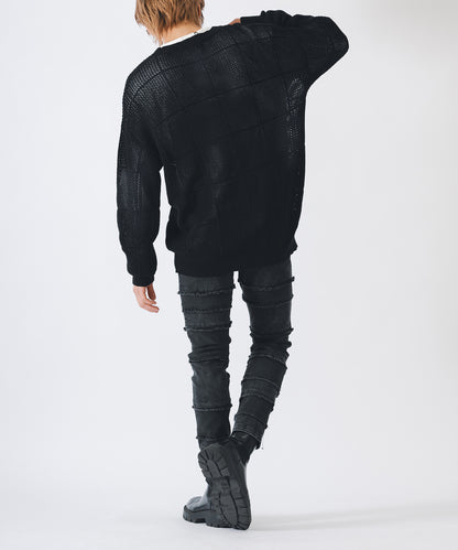 メッシュクルーネックニット