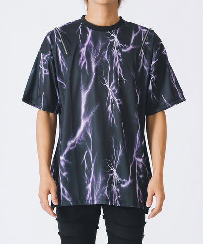 サンダープリントZIP付きビッグシルエットTシャツ