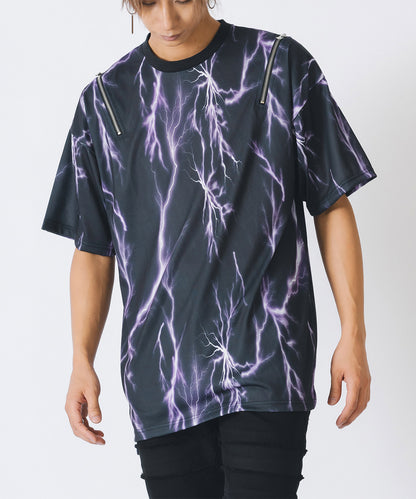 サンダープリントZIP付きビッグシルエットTシャツ
