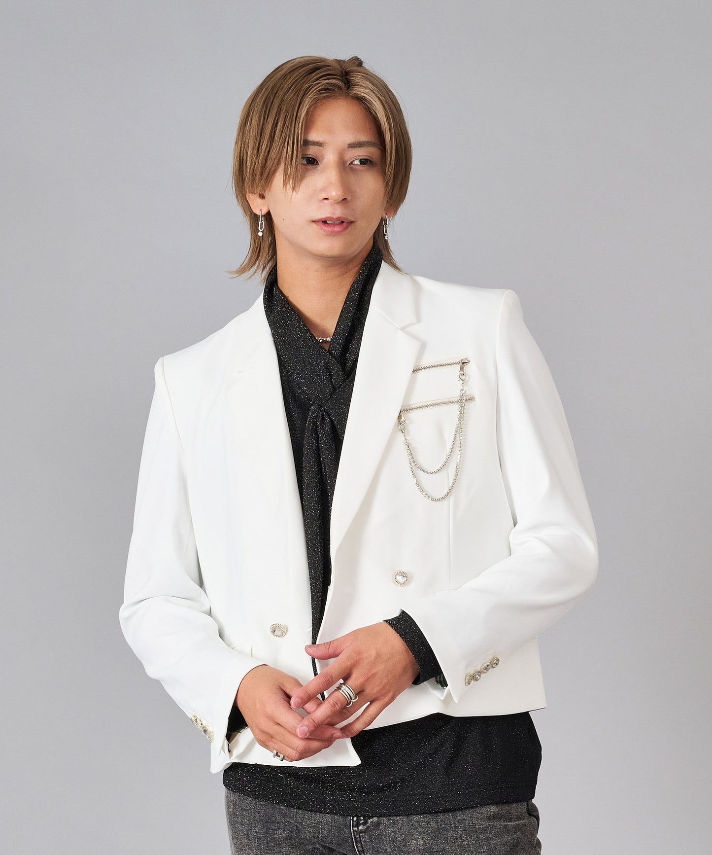 胸ファスナーチェーンWショートジャケット