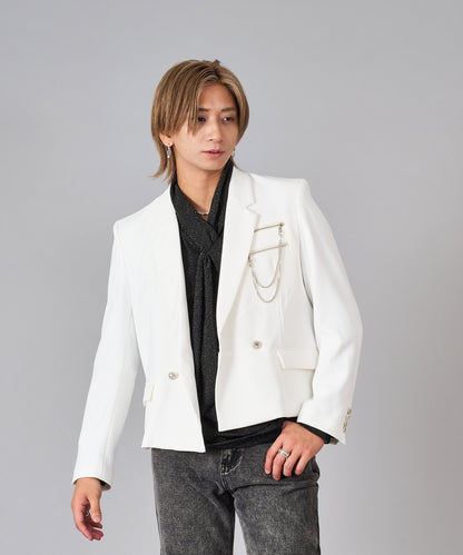 胸ファスナーチェーンWショートジャケット