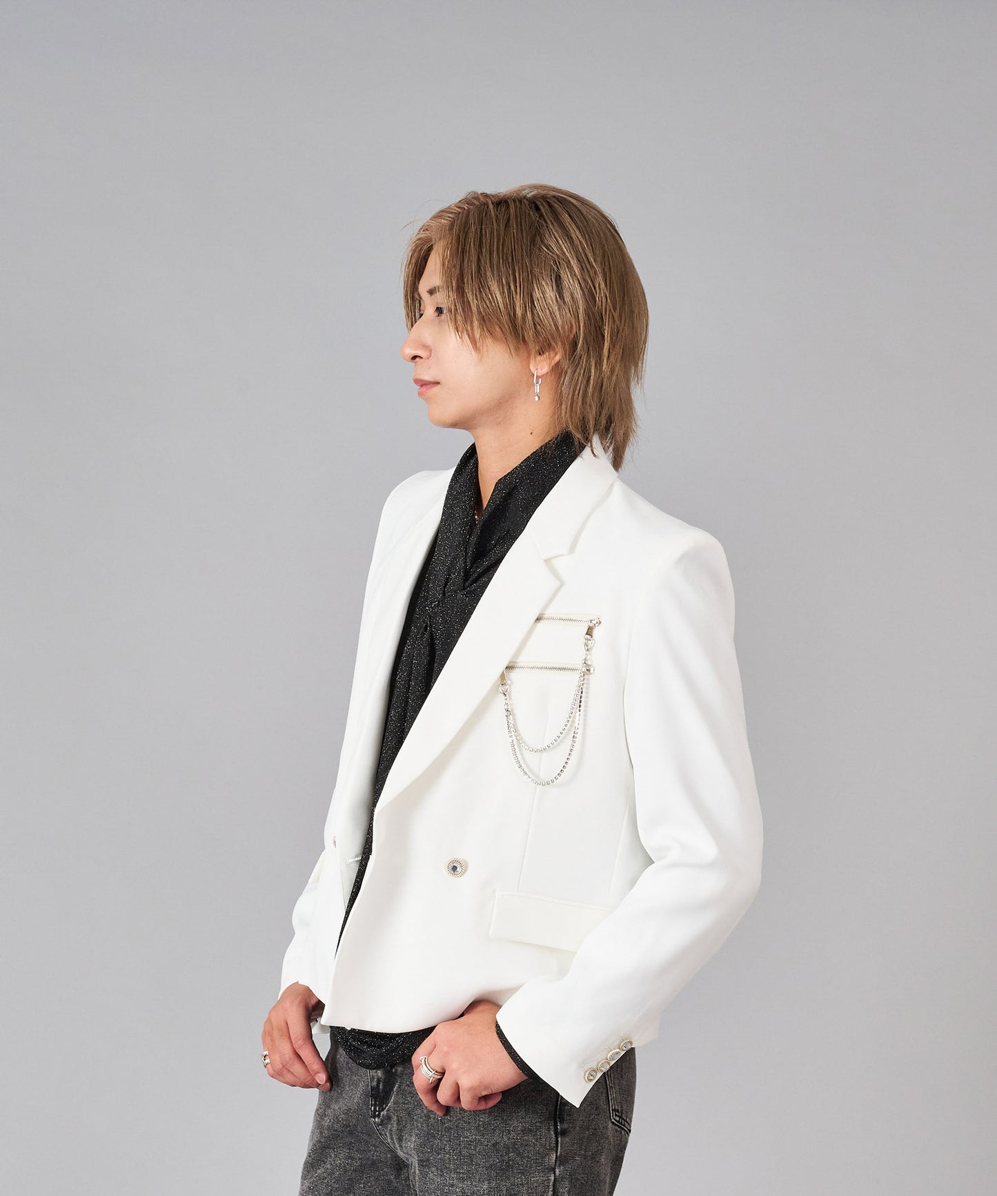 胸ファスナーチェーンWショートジャケット