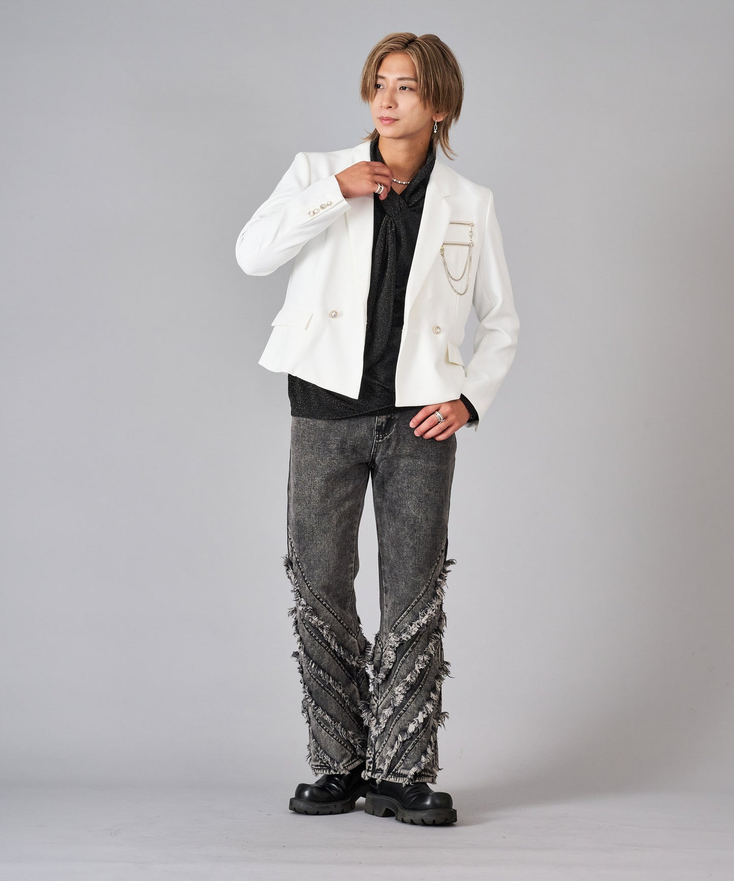 胸ファスナーチェーンWショートジャケット