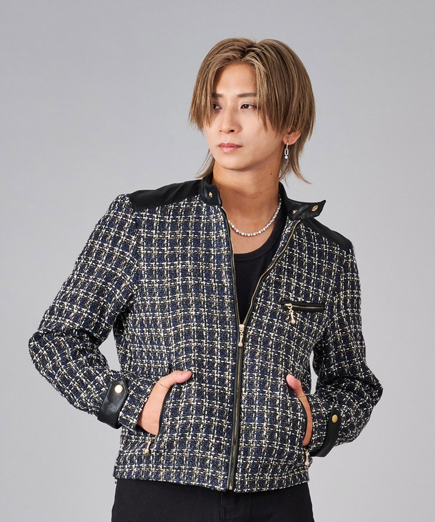 ツイードシングルライダースジャケット